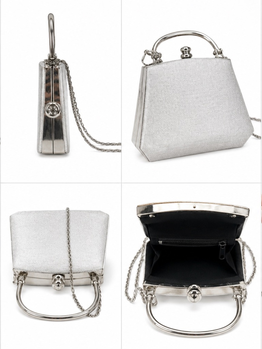 Silver Metallic Evening Bag with Chain Handle – Vintage Style Clutch - Picture 12 of 12